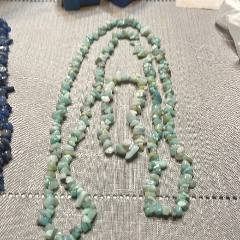 2 necklace bracelet sets blue stones  green stones (was told they were real)